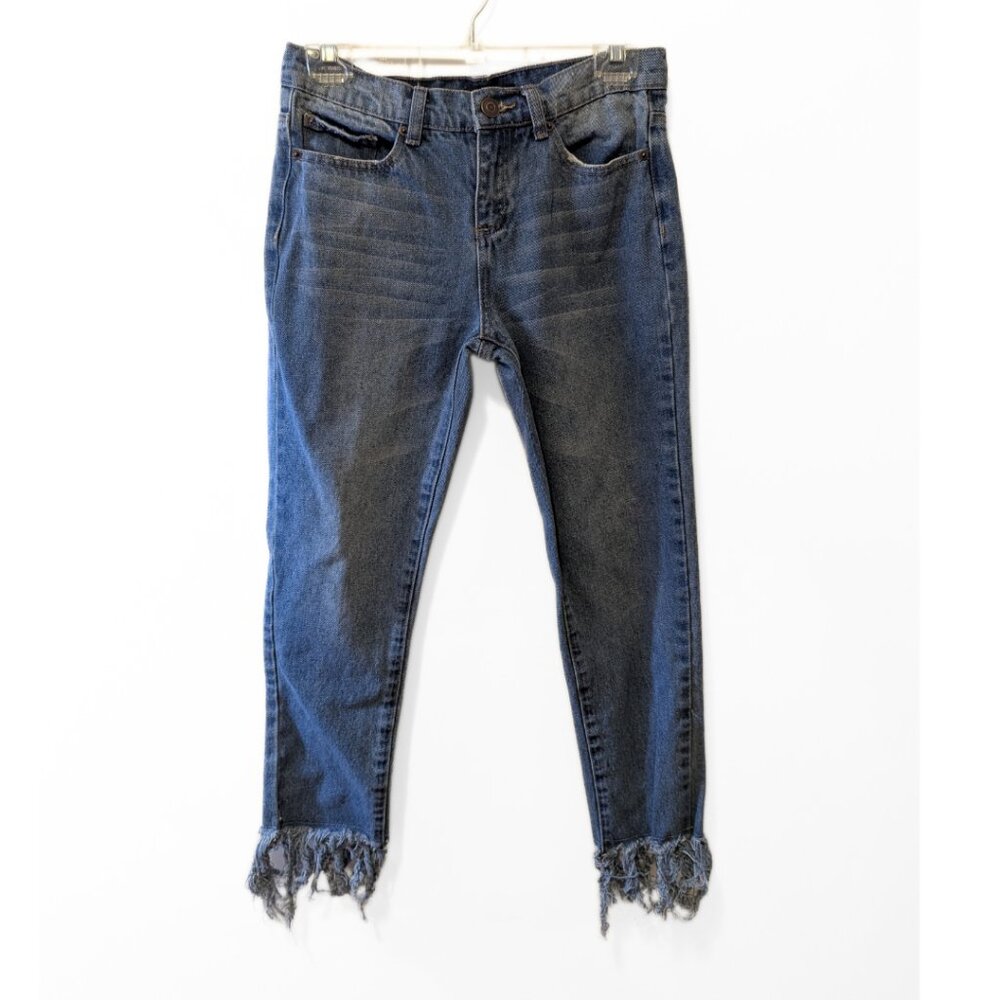 Distressed Boot Cut Denim Jeans Cotton Blend High Waisted Medium Wash Size 26
